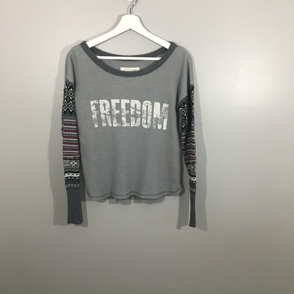 Free People Tops - We the Free Gray Thermal With Elbow Patches #062